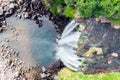 Aerial View of The High Waterfall Jeongbang and Lagoon on Jeju Island Royalty Free Stock Photo