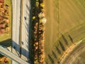 Aerial view of a highway amid fields Royalty Free Stock Photo