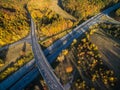 Aerial view of a highway amid fields Royalty Free Stock Photo