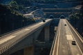 Aerial view on the highway bridge over the deep gorge Royalty Free Stock Photo