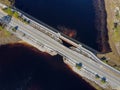 Aerial view of the highway bridge over the river Royalty Free Stock Photo