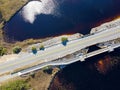 Aerial view of the highway bridge over the river Royalty Free Stock Photo