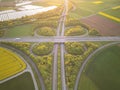 Aerial view of a highway cloverleaf interchange. Royalty Free Stock Photo