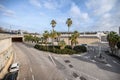 Aerial view of highway grade separation. Empty streets without cars. 03.01.2020 Barcelona, Spain