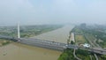 Aerial view of highway interchange in nanjing yangtze river bridge