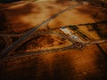 Aerial view of highway interchange of a small city in open space Royalty Free Stock Photo