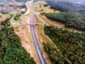 Aerial view of highway junction, green forest, Netherlands Royalty Free Stock Photo