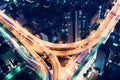 Aerial-view highway junction at night in Tokyo, Japan Royalty Free Stock Photo