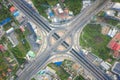 Aerial view of highway junctions Top view of Urban city, Bangkok at day, Thailand