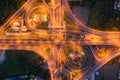 Aerial view of highway junctions Top view of Urban city, Bangkok at night, Thailand Royalty Free Stock Photo