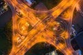 Aerial view of highway junctions Top view of Urban city, Bangkok at night, Thailand Royalty Free Stock Photo