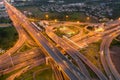 Aerial view of highway junctions Top view of Urban city, Bangkok at night, Thailand. Light trails across road junction, traffic Royalty Free Stock Photo