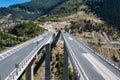 Aerial view on highway in the Metsovo. Metsovitikos Bridge. Epirus, mountains of Pindus in northern Greece Royalty Free Stock Photo