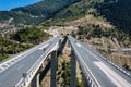Aerial view on highway in the Metsovo. Metsovitikos Bridge. Epirus, mountains of Pindus in northern Greece Royalty Free Stock Photo