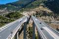 Aerial view on highway in the Metsovo. Metsovitikos Bridge. Epirus, mountains of Pindus in northern Greece Royalty Free Stock Photo