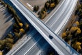 Aerial View of Highway Overpass in Autumn Royalty Free Stock Photo