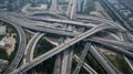 Aerial View of the Highway and Overpass in the City. Lots of Roads, Traffic, Cars. Generative AI
