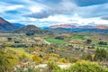 Aerial view of Highway Road Freeway to Arrow Town with Sunrise Mountain range Landscape New Zealand Royalty Free Stock Photo