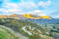 Aerial view of Highway Road Freeway to Arrow Town with Sunrise Mountain range Landscape New Zealand Royalty Free Stock Photo