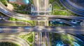 Aerial view highway road intersection at dusk for transportation, distribution or traffic background