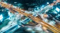 Aerial view highway road intersection at dusk for transportation, distribution or traffic background Royalty Free Stock Photo