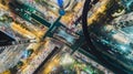 Aerial view highway road intersection at night , Traffic jam. Can use for transportation, distribution or traffic background Royalty Free Stock Photo