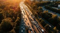 Aerial view highway road intersection at night for transportation, distribution or traffic background. Traffic jam urban city