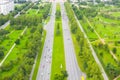 Aerial view of the highway. Straight two-way road through the park Royalty Free Stock Photo