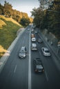 Aerial view at highway street road with city traffic cars, urban transportation concept Royalty Free Stock Photo