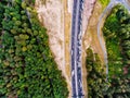 Aerial view of highway, traffic jam, green forest, Netherlands Royalty Free Stock Photo