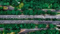 aerial view of various types of highways and freeways leading to cities