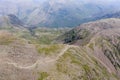 Aerial view of hikers on the summit of Scafell Pike