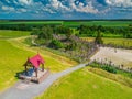 Aerial view of Hill of Crosses KRYZIU KALNAS . It is a famous religious site of catholic pilgrimage in Lithuania