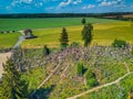 Aerial view of Hill of Crosses KRYZIU KALNAS . It is a famous religious site of catholic pilgrimage in Lithuania Royalty Free Stock Photo