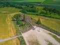 Aerial panoramic view of Hill of Crosses KRYZIU KALNAS . It is a famous religious site of catholic pilgrimage in Royalty Free Stock Photo