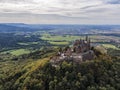 Aerial view of the hill top castle Burg Hohenzollern in Germany Royalty Free Stock Photo