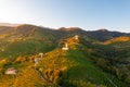 Aerial view of the hills in the Prosecco area of Valdobbiadene