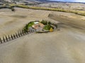 Aerial view on hills of Tuscany, Italy. Tuscan landscape with ploughed fields in autumn Royalty Free Stock Photo