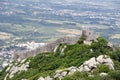 Aerial view on the hilltop medieval moorish castle Castle of the Moors in Sintra, Lisbon area, Portugal Royalty Free Stock Photo