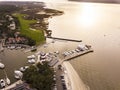 Aerial view of Hilton Head with lighthouse, beach, and golf course Royalty Free Stock Photo