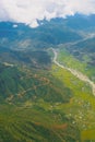 Aerial view of the HImalaya high mounrain range in Paro valley Bhutan Royalty Free Stock Photo