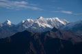 Aerial view of himalaya mountain range from airplane before landing at Kathmandu airport Royalty Free Stock Photo