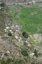 Aerial view of a Himalayan village and terrace farming