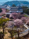 Aerial view of Himeji Castle in spring cherry blossom season, Japan Royalty Free Stock Photo