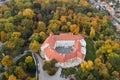 Historial Pezinok Castle surrounded by English park with rare trees in autumn colors, Slovakia