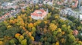 Historial Pezinok Castle surrounded by English park with rare trees in autumn colors, Slovakia