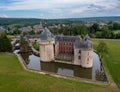 Aerial view of the historic castle of Lavaux-Sainte-Anne in southern Belgium