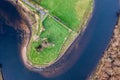 Aerial view of the historic church and graveyardof Inver in County Donegal - Ireland. Royalty Free Stock Photo