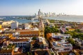 Aerial view of the historic city center of Cartagena, Colombia. Panorama of the old and new parts of the city in Royalty Free Stock Photo