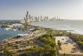 Aerial view of the historic city center of Cartagena, Colombia. Panorama of the old and new parts of the city in Royalty Free Stock Photo